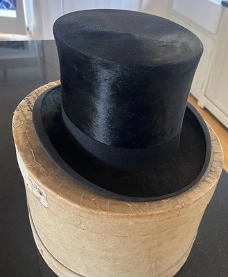 Vintage Black Woodrow Silk Top London Hat. Internal Size 57.5cm/6.5”x8” inside - Image 1 of 4