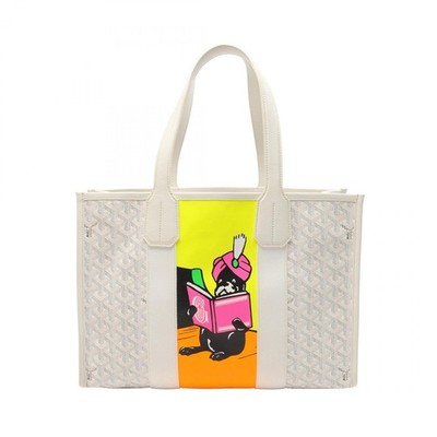 GOYARD Villette PM Euro Indian Motiv Tote Bag Canvas Leder Weiß Gebraucht Damen
