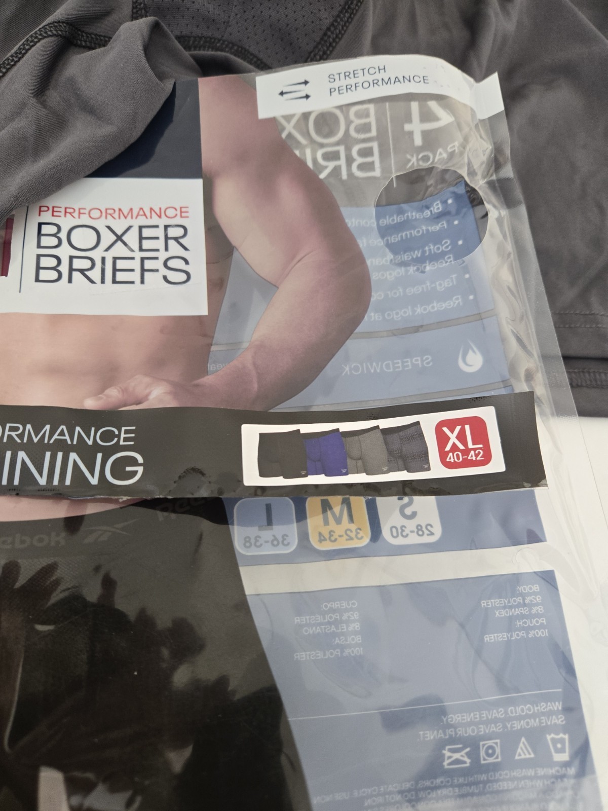 Reebok Mens Traing Boxers XL Performance 2 Pair Gray/Black New