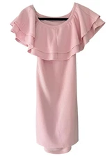 La Clef Dress Womens Medium Maternity Pink Textured Layered Ruffle Mini