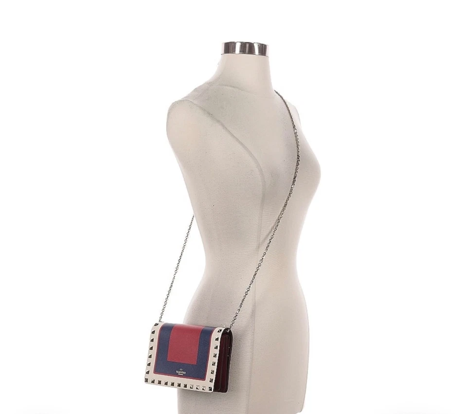 Authentic Valentino Garavani Rockstud Clutch Red Blue Leather Crossbody Vintage - Image 3 of 4