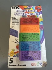 INC. Five Scented Erasers Strawberrry Banana Apple Blueberry Grape Latex Free