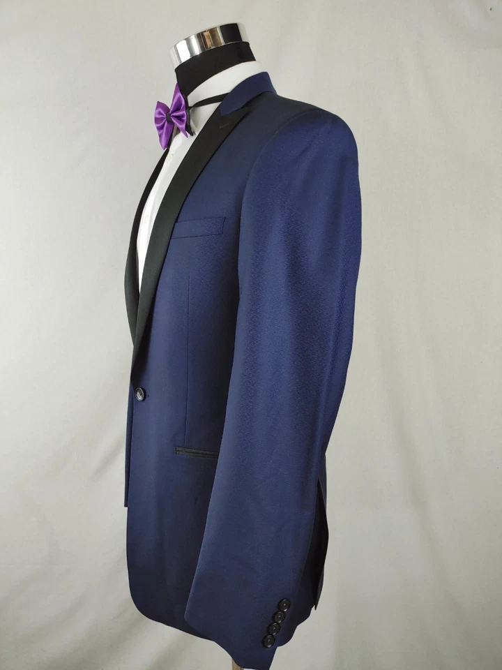 Chaqueta Blazer Calvin Klein Para Hombres 40L Calce Ajustado Azul Marino Esmoquin Cena Negro Lana Foto 2 de 4
