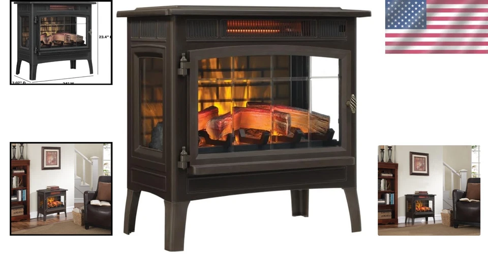 Charming 3D Flame Effect Electric Fireplace - 1,000 Sq Ft Indoor Heater, Bronze - Image 2 of 4