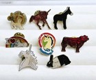 Vtg Unicorn Donkey Rabbit Cow Enamel Pin Lot Rainbow 8 Piece 1980s Pin Back