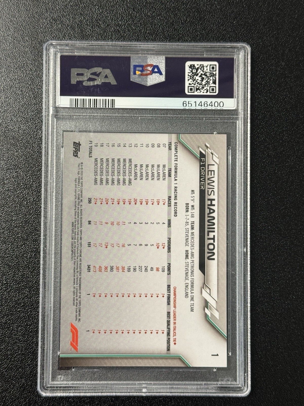 2020 Topps Chrome Sapphire Edition Formula 1 - F1 Racers Lewis Hamilton #1 (RC) view 2
