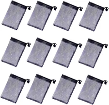 12Pack  Small Mesh Bags Nylon Storage Black Nylon Drawstring Bags with Travel St