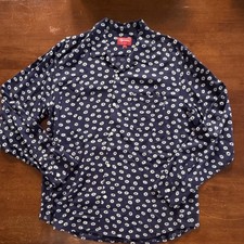 Supreme Navy Floral Rayon Button-Up Shirt Camp Collar Long Sleeve Size L