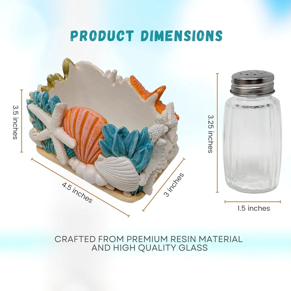 Juego de coctelera de sal y pimienta Seaside Splendor - Decoración de casa de playa náutica costera Foto 3 de 4