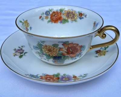KPM (Kahla) Germany Vintage Floral Porcelain Teacup & Saucer Set