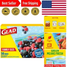 Zipper Freezer Storage Plastic Bags, Quart, 56 Count, Pack of 4 Packaging May...