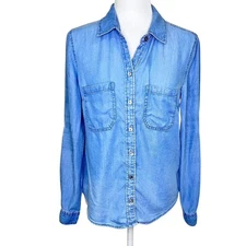 Liverpool Chambray Denim 100% Lyocell Button Down Long Sleeve Button Tab Shirt