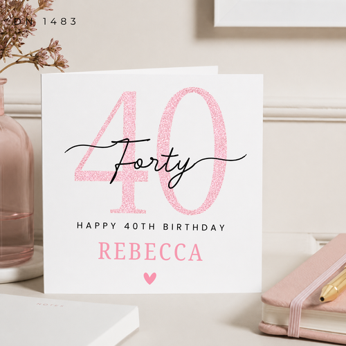 40th Birthday Card For Her Wife Sister Friend Daughter Pink Glitter 40 Milestone - Picture 1 of 5