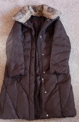 QVC Centigrade Brown Fur Trimmed Padded Feather & Down Fur Trimmed Brown Coat 