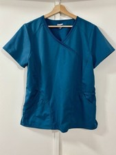 Women  s Scrub Star SET Pants  Shirt in Light Blue Zip Pockets Loops Cute MEDIUM