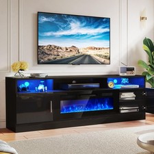 Chimenea Soporte TV 78 Centro de Entretenimiento Eléctrico LED Negro 21012 Toma de corriente