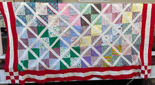 Vintage Hand Made Primitive Right Angle Triangle Quilt Queen 91" X 80" Decor