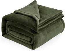 Bedsure Fleece Blanket Queen Olive (90" x 90"), Green 