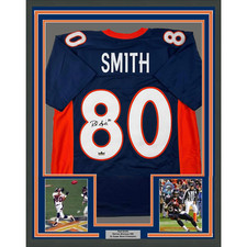 Framed Facsimile Autographed Rod Smith 35x39 Denver Blue Reprint Jersey