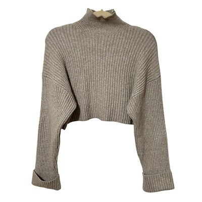 Zara Womens Ribbed Crop Pullover Sweater S Beige Cuff Sleeves