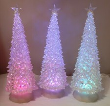 14" Color Changing LED Acrylic Christmas Trees Set 3 With Star Top Frosted Foot