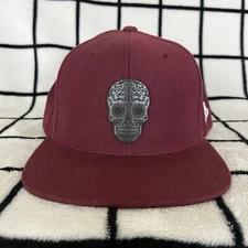 Branded Bills 'Day Of The Day' Black Skull Snapback Hat - Maroon
