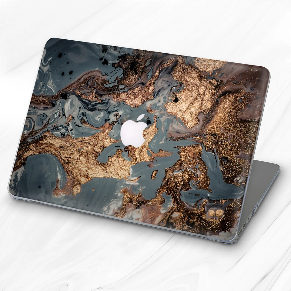 Gray Black Gold Oil Marble Hard Case Cover For Macbook Air 11 13 Pro 13 14 15 16 - Image 2 of 4