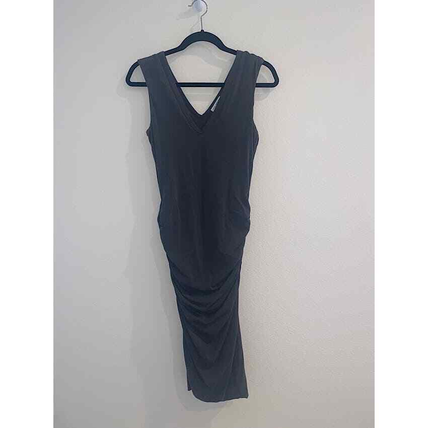 James Perse V-Neck Sleeveless Ruched Side Tank Dress Gray Size Medium