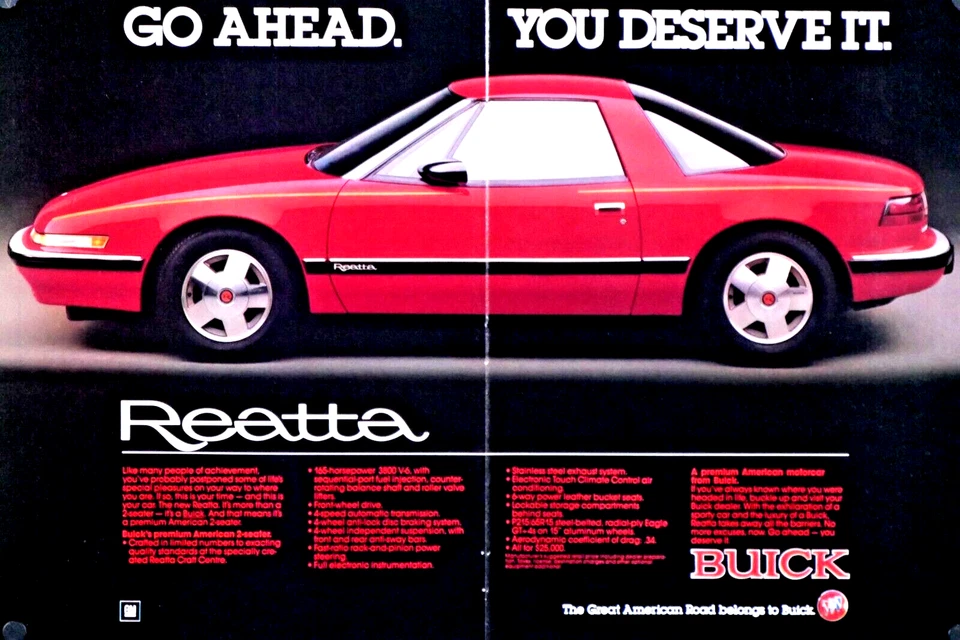 1988 Buick Reatta Vintage Regional Centerfold Deserve It Original Print Ad 16x11 - Image 2 of 3