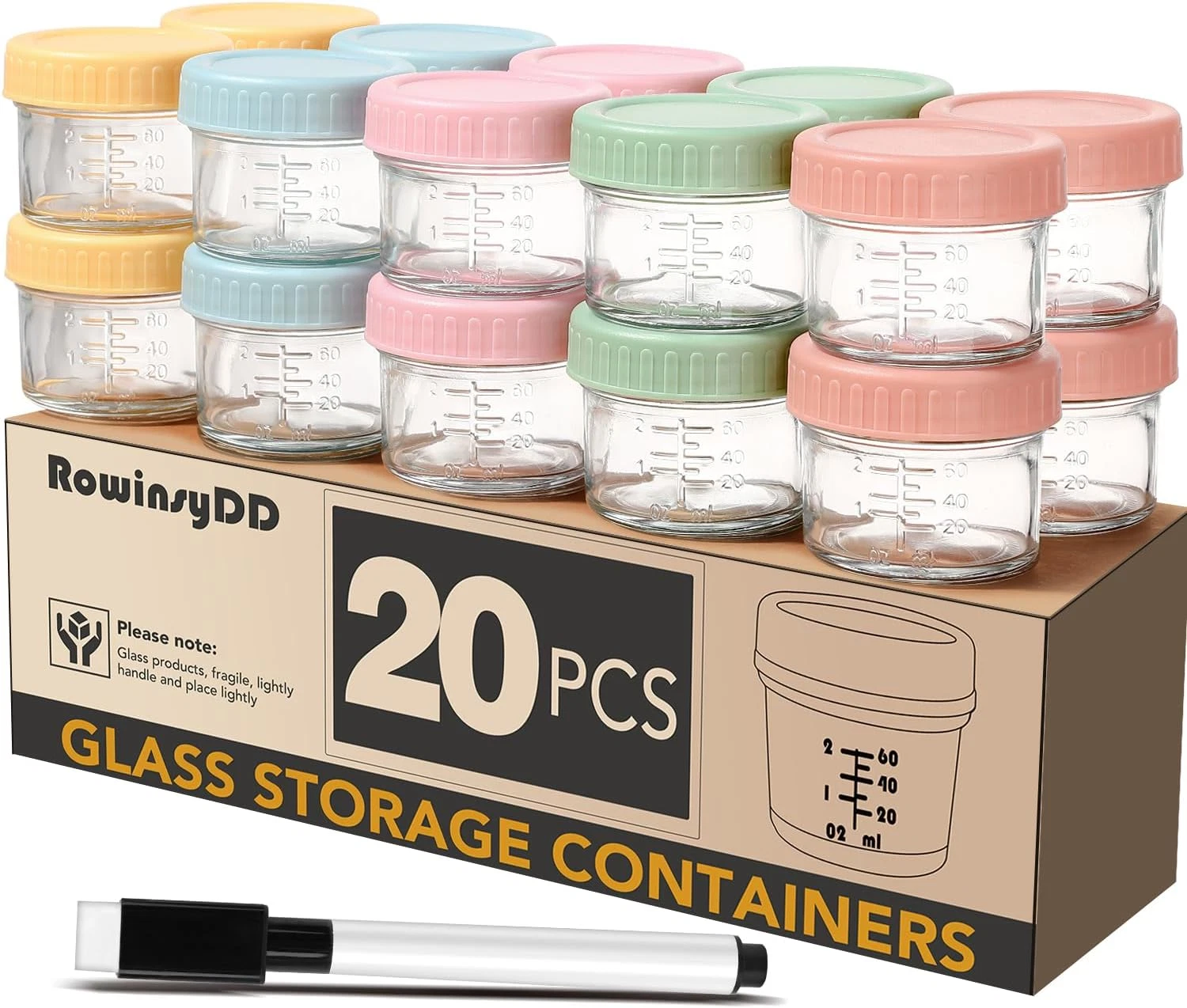 20-Pack Glass Baby Food Storage Containers - 4oz Leakproof Jars with Lids
Opens in a new window or t