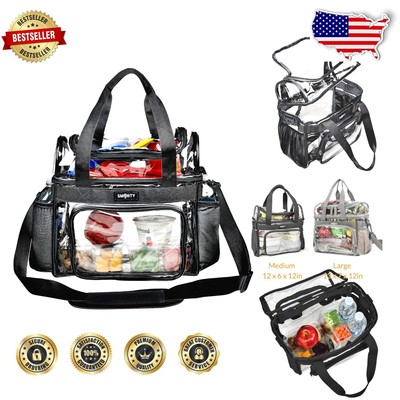 Heavy Duty Transparent Clear Backpack: Dual Zone Storage, Medium Black