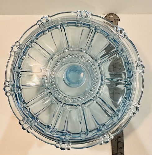 VIntage KIG Oyster Pearl Blue 7" Candy Dish Bowl w/Lid Depression Glass - Picture 3 of 5