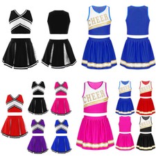 Kids Girls Cheer-leading Costumes Letter Print Crop Top  Skirt Sequins Outfit