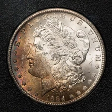 1884-CC $1 Morgan Dollar - Autumnal Rainbow Toning - GSA Carson City - B3254