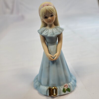 Vintage 1981 Enesco Growing Up Birthday Girls Figurine Age 10 Blonde Blue Dress