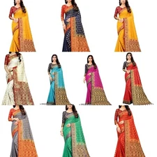 Women's Nylon Banarasi Silk saree with Running Blouse Piece