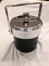 Excellent Condition Vintage Gloss Black and Chrome MCM Ice Bucket by ELCO- USA