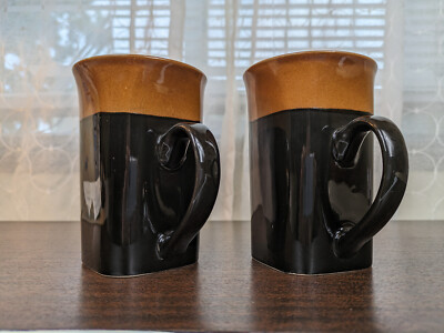 Royal Norfolk Blue/Brown Stoneware Coffee Mugs Dinnerware Cups - Set Of 4 (Blue & Brown)