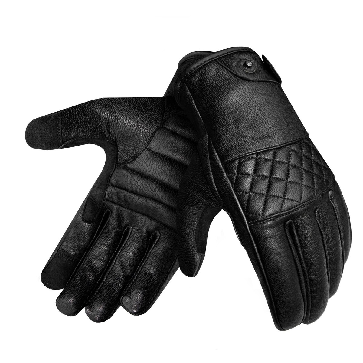 New Black Full Finger Diamonds Design Leather Gloves Motorcycle Biker Riding - Main Image