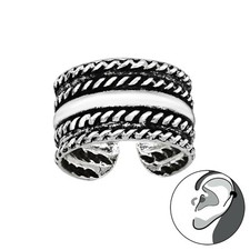 Rope Pattern 925 Sterling Silver Oxidized Ear Cuff Clip on Jewellery - Boxed