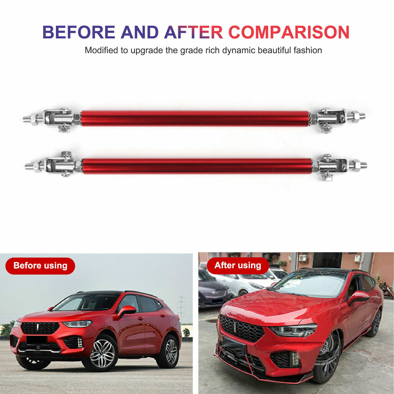 Universal Red 10cm Adjustable Front Bumper Lip Splitter Support Bar Strut Rod