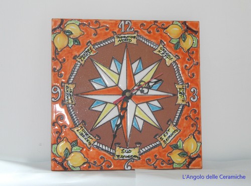 OROLOGIO DA PARETE IN CERAMICA - 20X20cm - DIPINTO A MANO - ROSA DEI VENTI  | eBay