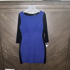 Chaps Blue Black Striped Stretch Dress Women’s 14