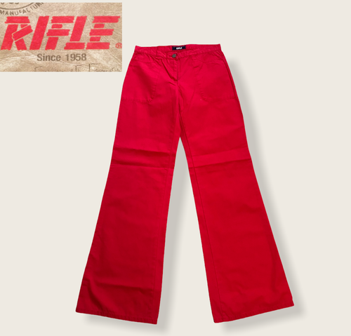 PANTALONI donna RIFLE Heritage Tela di Cotone rosso gamba larga con tasche  | eBay