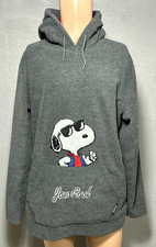 Vintage Peanuts Snoopy Joe Cool Embroidered Fleece Hoodie Grey Medium Rare