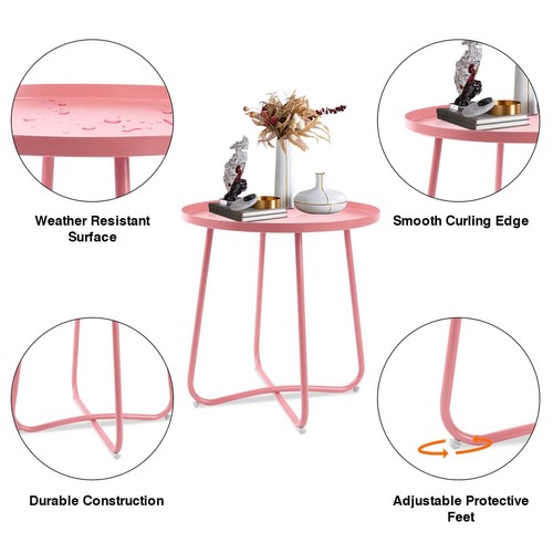 Outdoor Side Tables Small Round Metal End Table Portable Indoor for Patio Yard - Picture 30 of 70