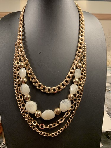 Beautiful Gold Three Strand Heavy Chains With Cream Colored Stones