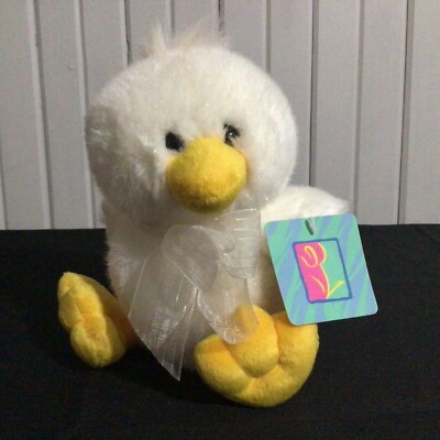 DanDee White Sparkle Duck Yellow Bill/Feet W/Bow Plush Stuffed Toy 9  Vintage