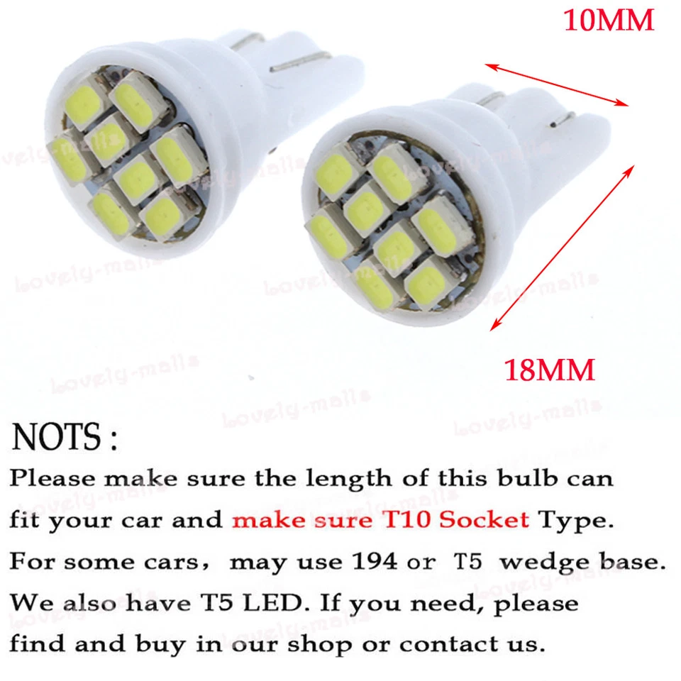 Белый клиновидный фонарь для приборной панели приборной панели PC168 PC194 T10 8SMD W5W - Изображение 3 из 4