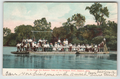 Postcard 1908 Many People Enjoying the Arkansas River in Newkirk, OH.